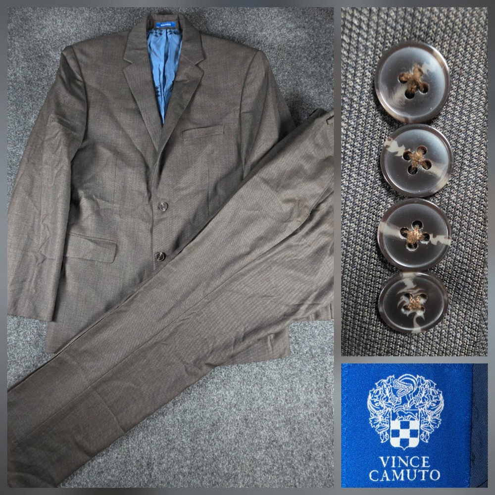 Vince Camuto 100% Wool 2-Piece Suit Men 40R 32Wx31L Brown Modern Fit Textured